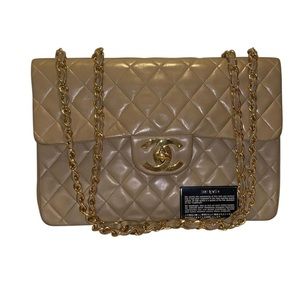 Vintage CHANEL XL Jumbo Flap Beige GHW